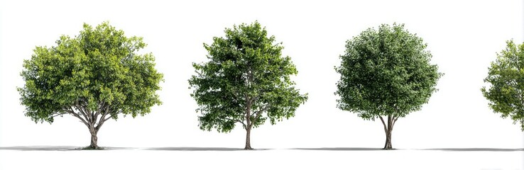Obraz premium Four trees, various shades of green, isolated on white
