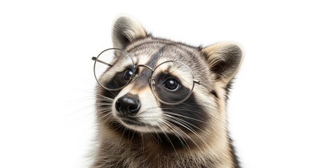 Obraz premium raccoon wearing glasses, spectacles eyewear, on a solid white background
