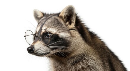 Obraz premium raccoon wearing glasses, spectacles eyewear, on a solid white background