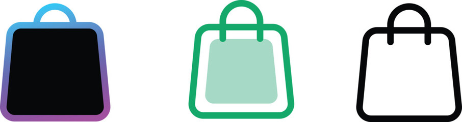 Stylish shopping bag icon set in outline bold and color versions Ideal for ecommerce platforms online shopping retail branding and consumer apps