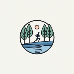 Person running through forest by water