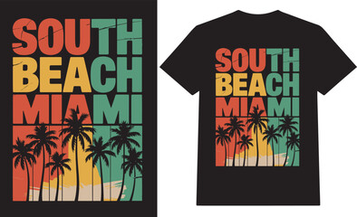 South Beach Miami Retro Palm Tree Sunset T-Shirt Design