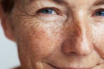 Fototapeta premium A woman with a smile on her face and blue eyes