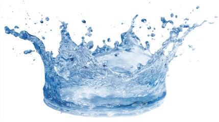 Water splashes into the air forming a crown-like shape with bright droplets. The scene captures the freshness and movement of water on a clear sunny day.