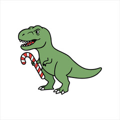 Cute T-Rex Dinosaur Christmas Candy Cane Vector Illustration