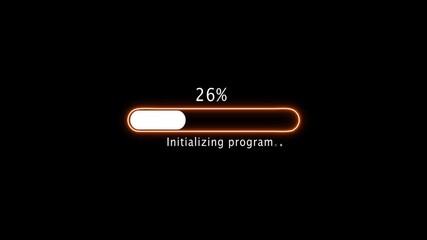 initializing program  loading bar at 100 percent on a black background. progress bar icon animation