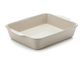 Rectangular Cream Baking Dish for Oven Cooking, Isolated on White Surface