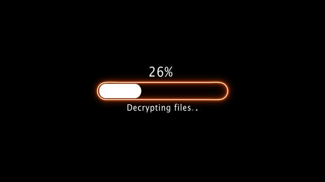 decrypting files loading bar at 100 percent on a black background. progress bar icon animation