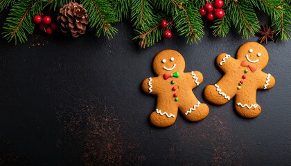 Festive gingerbread cookies with Christmas greenery