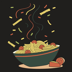 Print Bowl of spaghetti and meatballs Italian food art