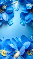 Vibrant blue lotus flowers frame