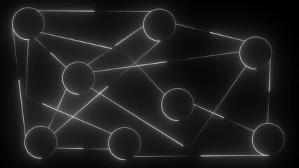 Animation of network of connections and circle icons interacting over cityscape with clouds on black background. 4k video. Global networks, business, finances, computing and data proc...... - Powered by Adobe