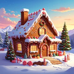 Festive gingerbread house in snowy landscape (1)