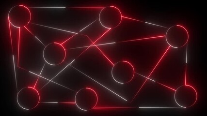 Animation of network of connections and circle  icons interacting over cityscape with clouds on black background. 4k video. Global networks, business, finances, computing and data proc......