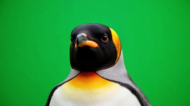 Majestic king penguin with vibrant plumage and curious gaze, perfect for nature documentaries and wildlife conservation campaigns, engaging animal video