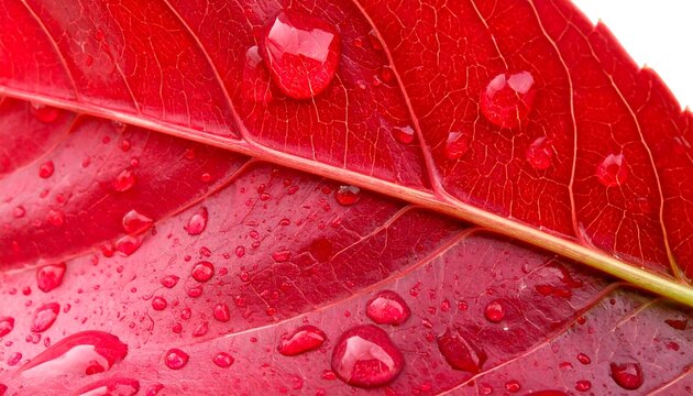 Red leaf with water droplets