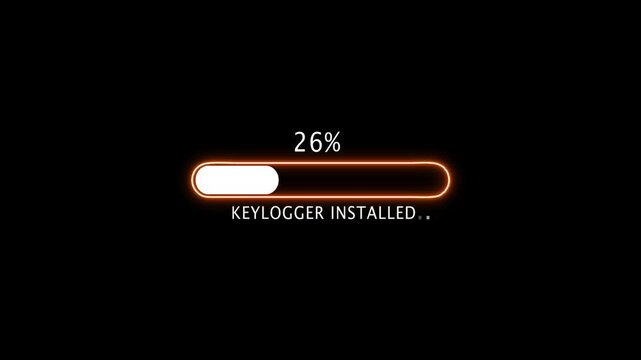 keylogger installed loading bar at 100 percent on a black background. progress bar icon animation