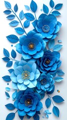 Vibrant blue paper flowers and leaves (1)