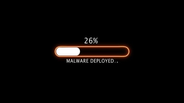 malware deployed loading bar at 100 percent on a black background. progress bar icon animation
