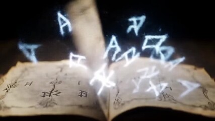 Glowing symbols appear on a piece of paper, creating a mysterious and supernatural feel in this spooky Halloween scene.