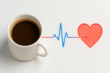 Coffee drinking blood pressure warm cup heart pulse graphic evokes energy and health awareness