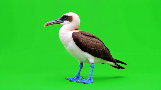 Watch this blue footed booby strut its stuff on a vibrant green screen, perfect for educational videos or wildlife documentaries