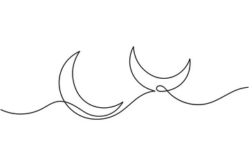 Obraz premium Crescent moon continuous one line drawing minimalist elegant outline vector illustration