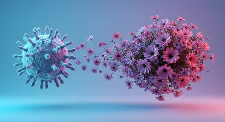 Corona Virus Transformation Into A Cluster Of Beautiful Flowers