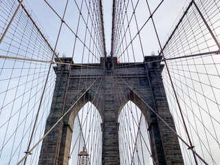 Fototapeta premium Brooklin bridge, New York City view, US. Manhattan skyline, financial center