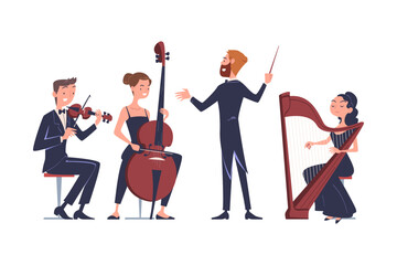 Different Musician Man and Woman Play Musical Instrument Vector Set © topvectors