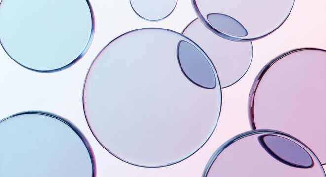 Abstract futuristic 3D render featuring several floating ultra-thin transparent glass circles, perfect for representing modern digital data points and information.