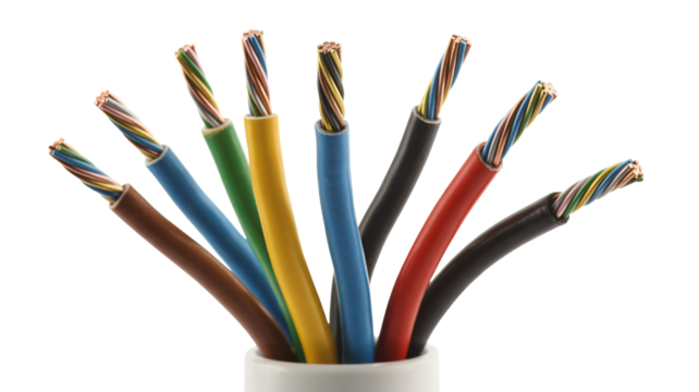 Vibrant insulated electrical wires ready for connection and power transmission