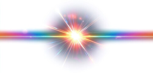 Bright central burst of light with colorful radiating rays and horizontal light beams