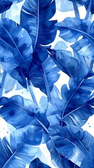 Vibrant blue tropical leaves pattern