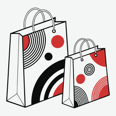 Minimalist Shopping Bag Design with Bold Red and Black Geometric Patterns
