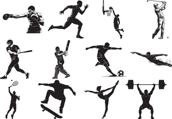 &ldquo;Sports Silhouette Vector Set &ndash; 12 Athletic Action Poses&rdquo;