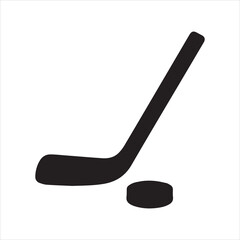 Hockey Stick & Puck icon silhouette vector with white background