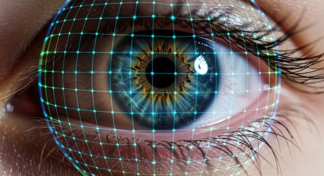 Futuristic eye scanning biometric security identity verification high tech retina scan technology