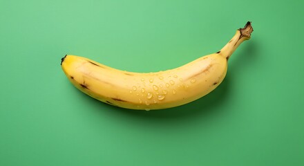 Bright Yellow Banana On Orange Background With Water Droplets For Fresh Fruit Theme