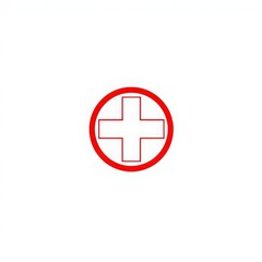 Obraz premium Red cross medical symbol in circle on white background
