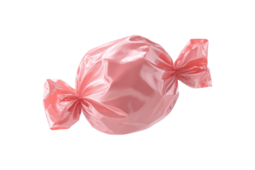 Shiny pink wrapped candy on black background, cut out