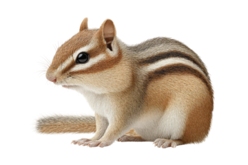 Close-up of a chipmunk: detailed fur and markings, cut out