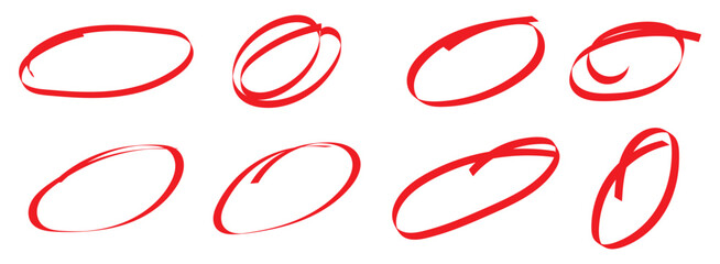 Red hand drawn circle set