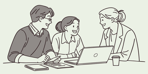 Friendly business meeting with smiling coworkers vector illustration