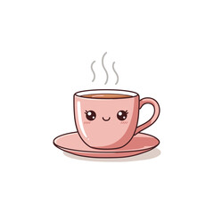 Cute Kawaii Coffee Cup with Smiling Face Cartoon Illustration