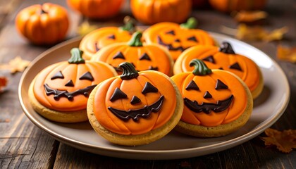 Halloween pumpkin cookies on a plate (2)