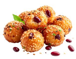 Chinese sesame sweet balls with red bean filling isolated png transparent background