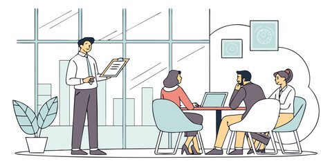 Leadership meeting with CEO addressing employees illustration