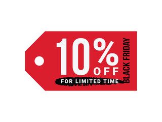 black friday up to 10% percent off  on transparent background, vector advertising banner or seasonal discount collection, 10% off, tag special offer, sticker, poster, percent off price, marketing,