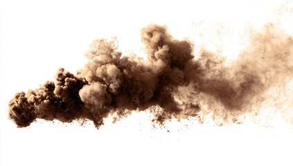 Brown dust cloud explosion against white background